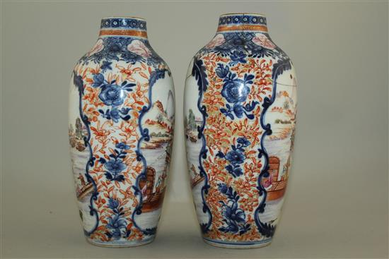 A pair of Chinese export famille rose ovoid vases, late Qianlong period, 21cm, faults